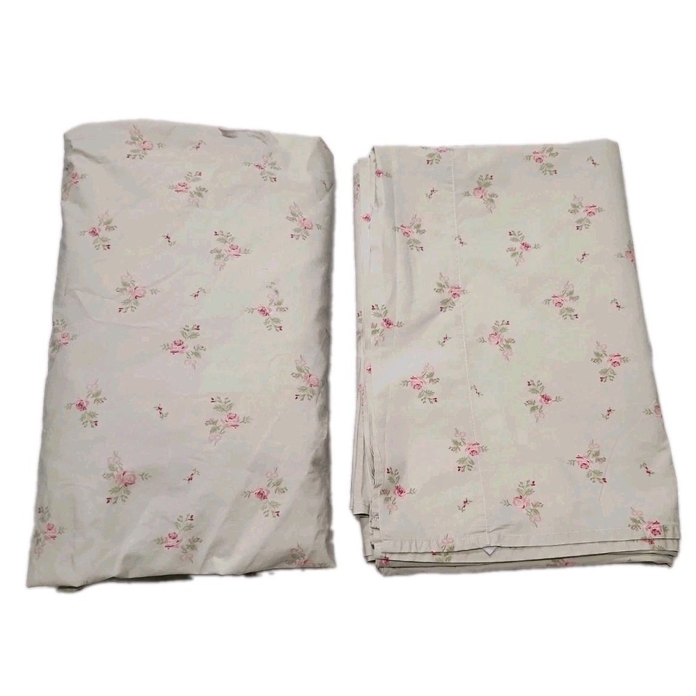 SIMPLY SHABBY CHIC Pink Roses on Pale Green TWIN Top Bottom NO case Percale READ